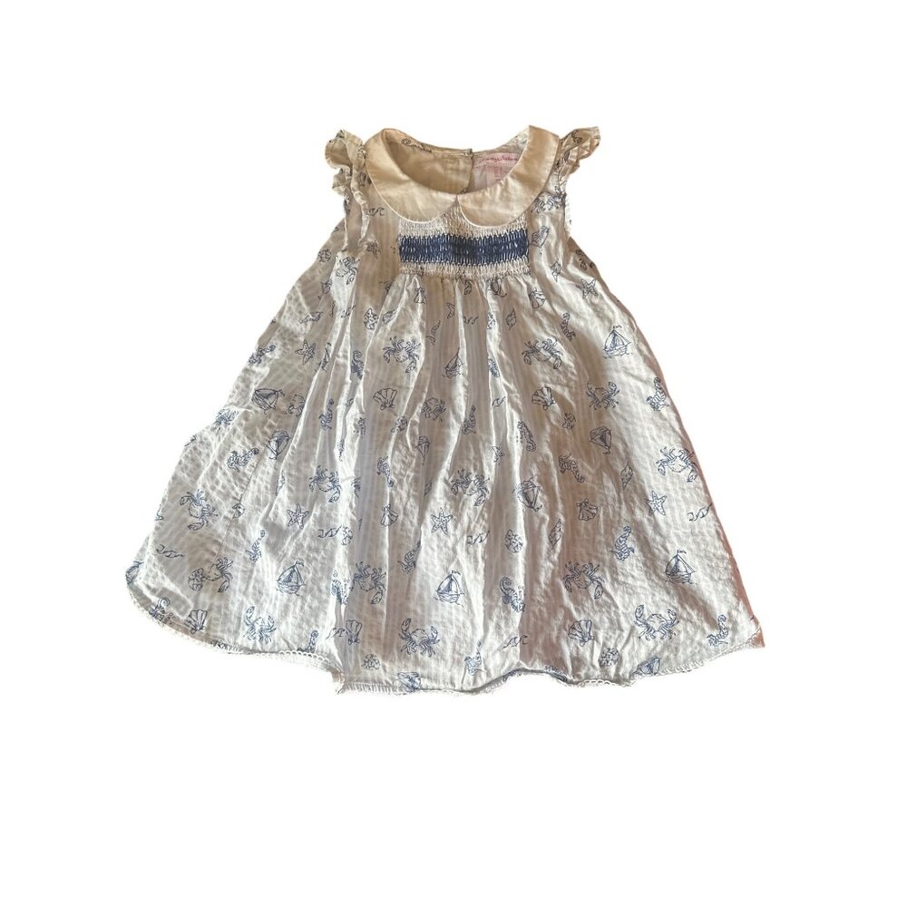 Tommy Bahama Girls Nautical Print Smocked‎ Dress 3T White & Blue Party Summer